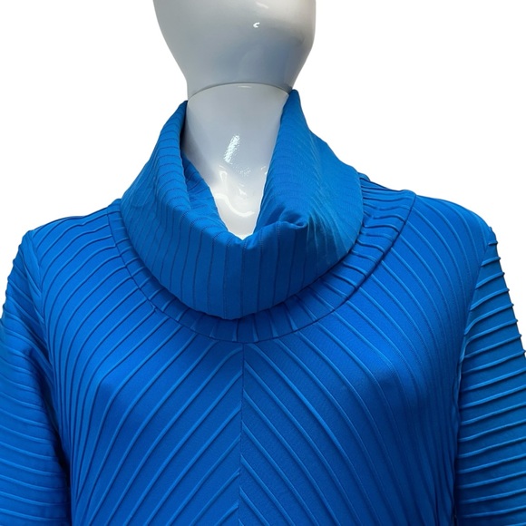 NWT Heydari Blue Textured Knit Stripe Cowl Neck Long Sleeve Dress Size L - Picture 3 of 12